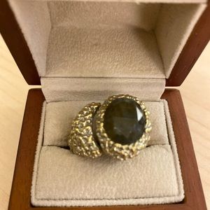 Gold Smoky Green Quartz Cocktail Ring